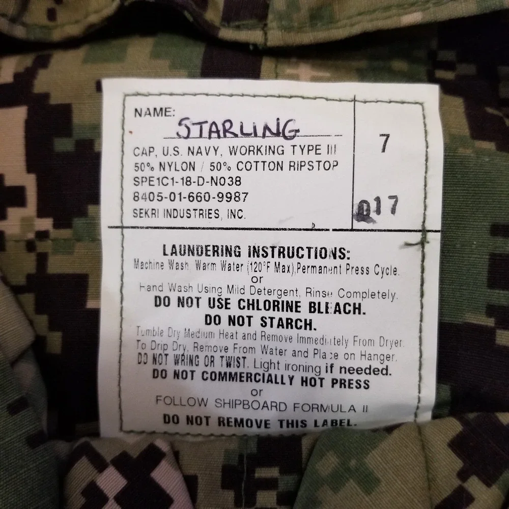 US Navy Working Cap Type III Digital Camo Size 7 Sekri Industries Ripstop